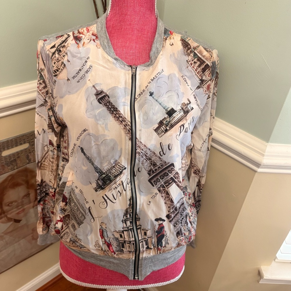 Single Los Angeles Paris Eiffel Tower thin zipper jersey cardigan
